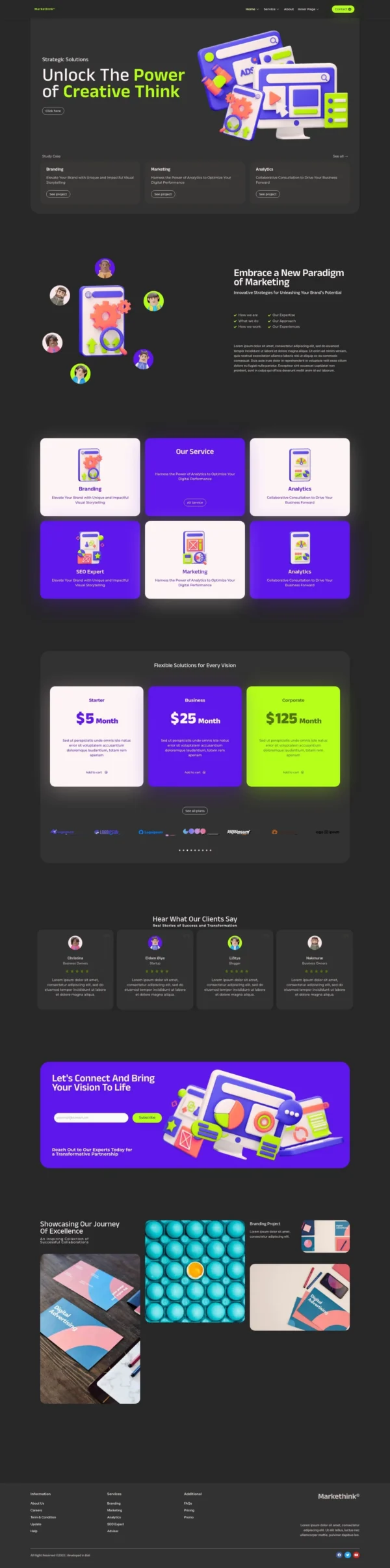 Markethink - Dark Mode Digital Marketing Agency Website Design Package