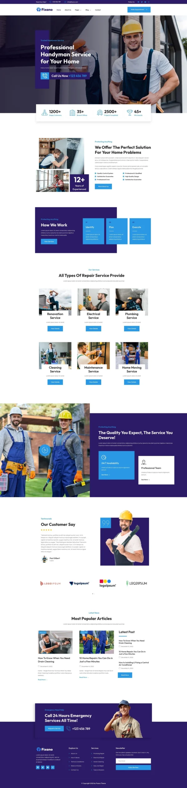 Fixano - Handyman Services Website Design Package