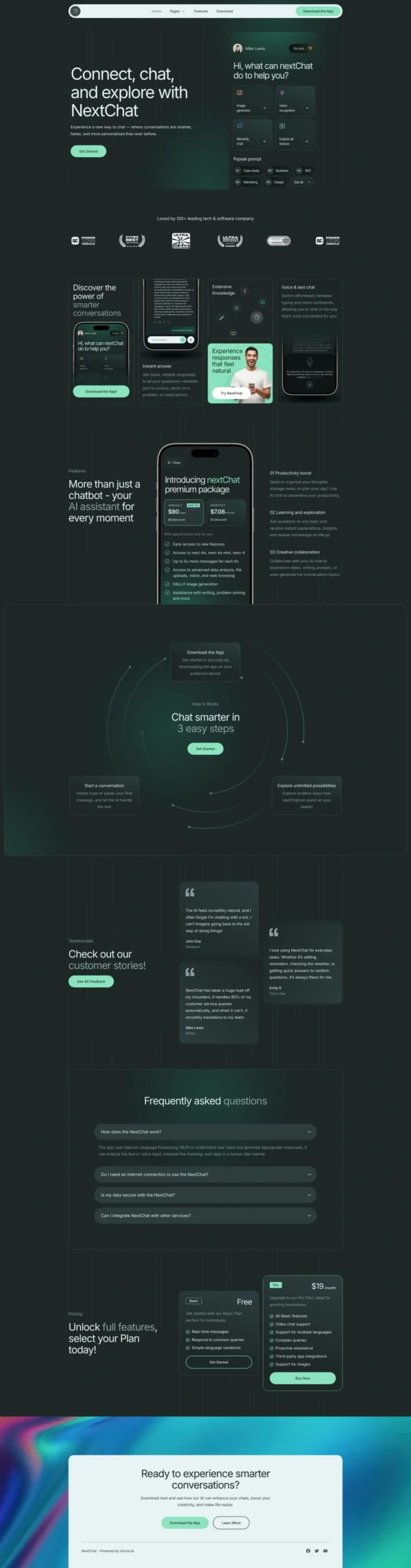 NextChat - AI Chat Mobile App Showcase Website Design Package