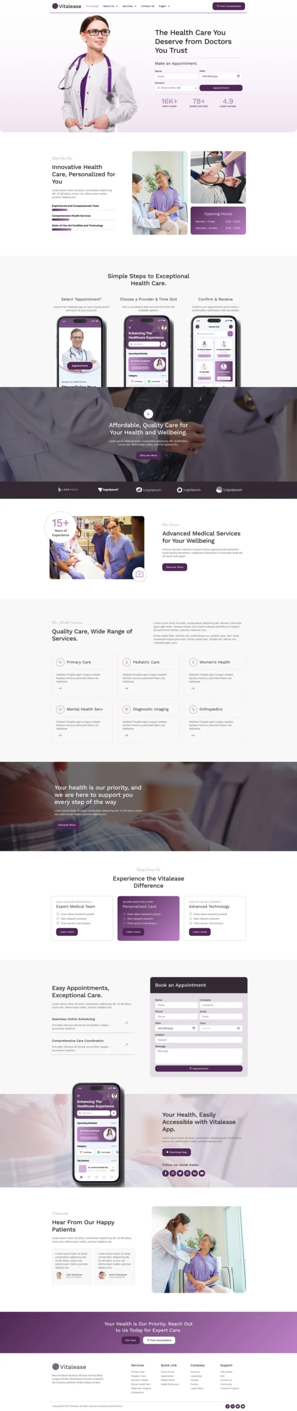 Vitalease - Health Care & Medical Website Design Package