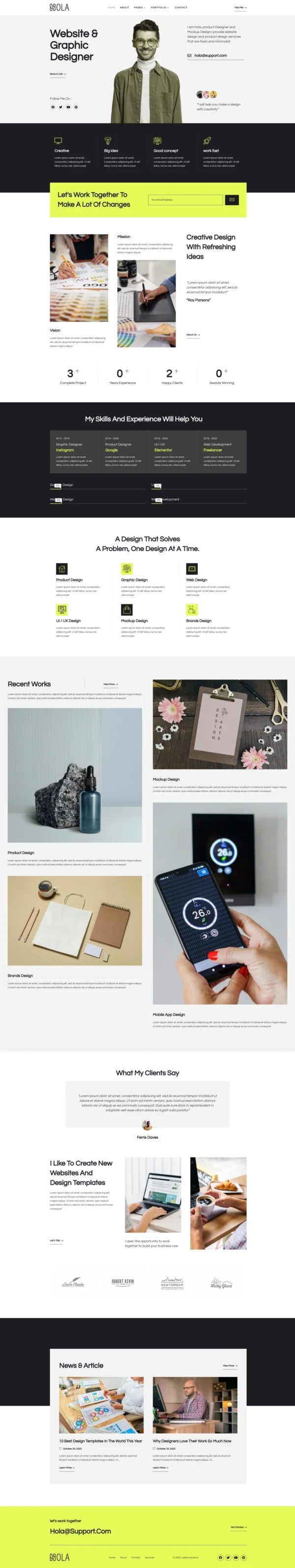 Hola - Personal Portfolio Website Design Package