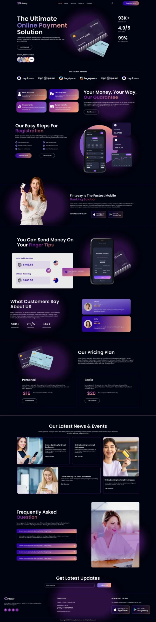 Finteezy - Fintech Startup & Digital Wallet Website Design Package