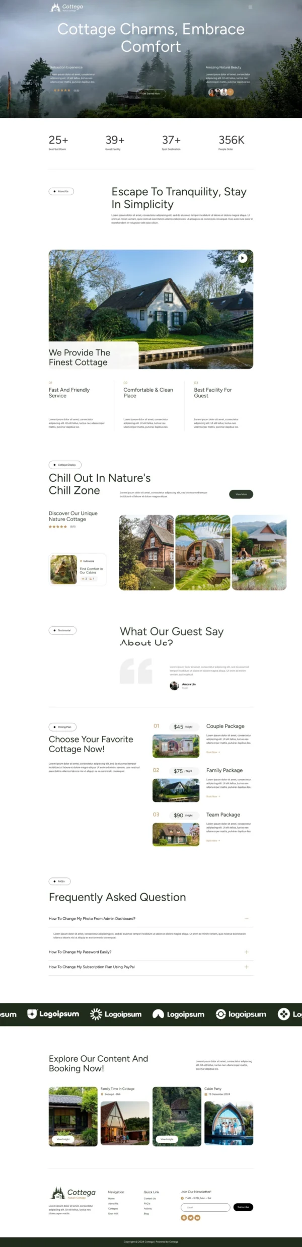 Cottega - Modern Nature Cottage Website Design Package