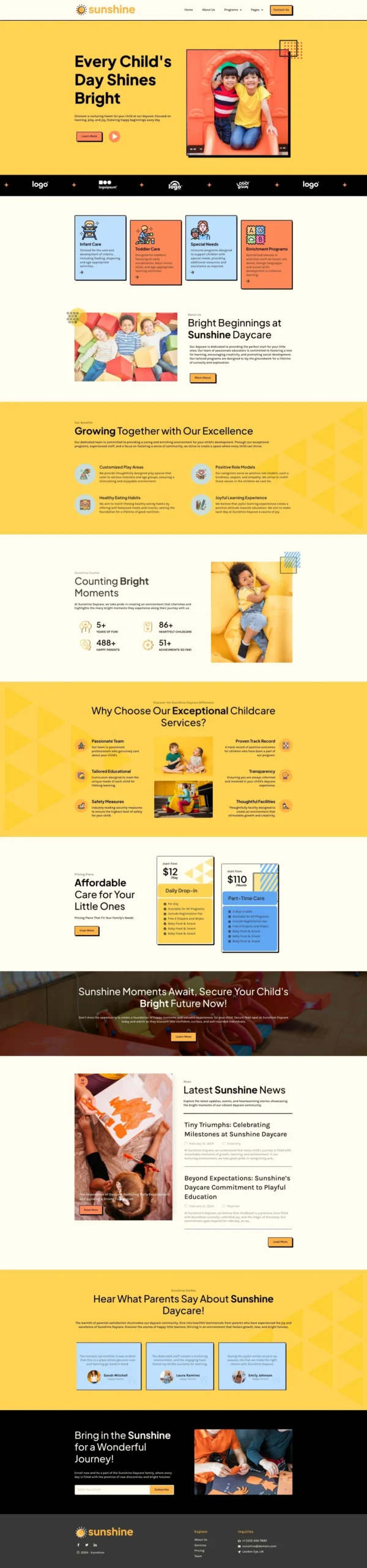 Sunshine - Cheerful Daycare Website Design Package