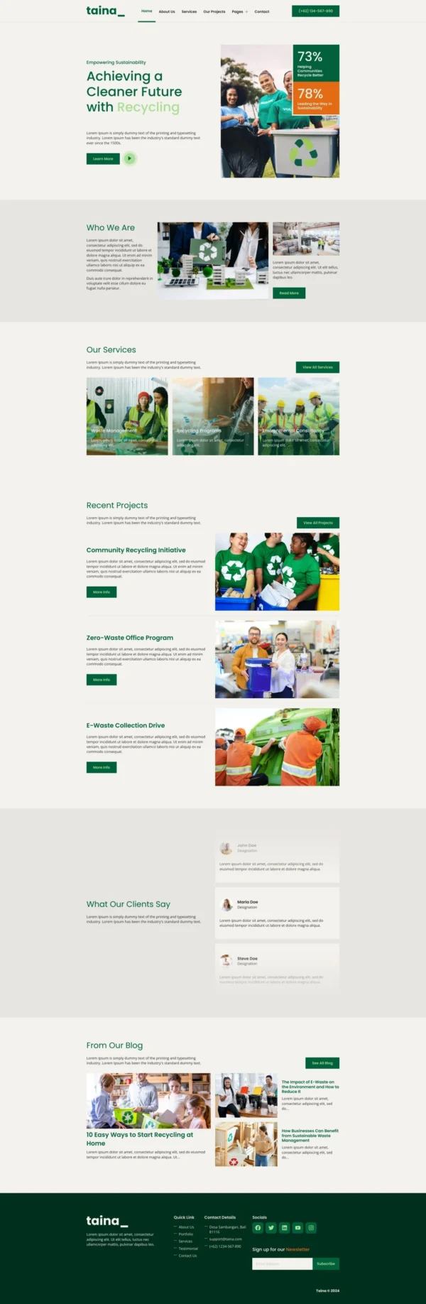 Taina - Recycling and Waste Management Website Design Package