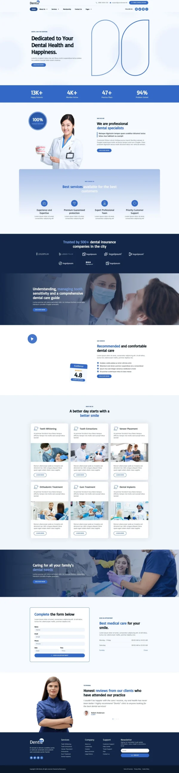 Dentiz - Dentist & Dental Care Website Design Package