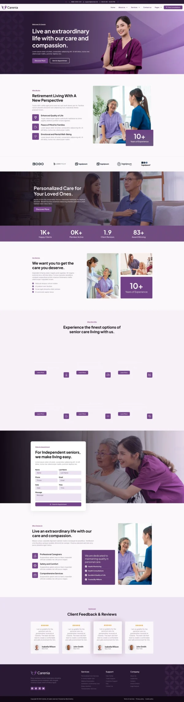 Carenia - Home Care & Private Nursing Services Website Design Package