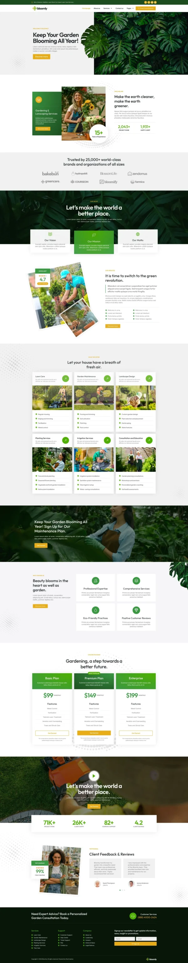 Bloomly - Landscape & Gardening Service Website Design Package