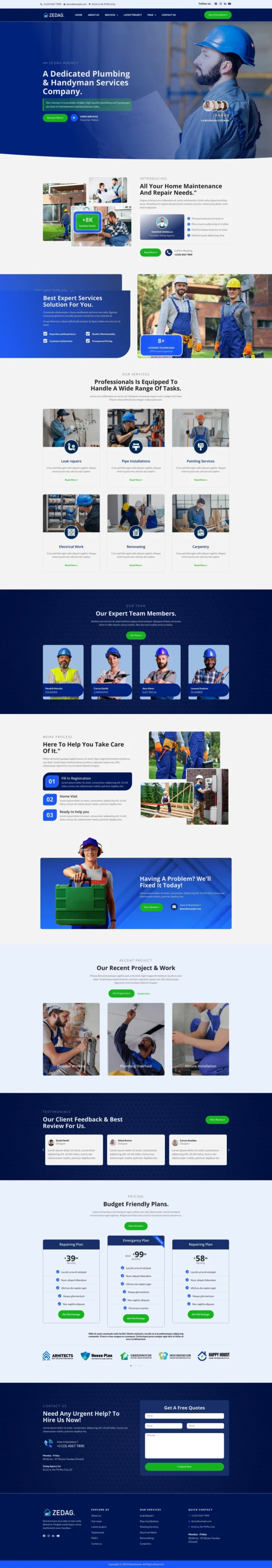 Zedag - Plumber & Handyman Services Website Design Package