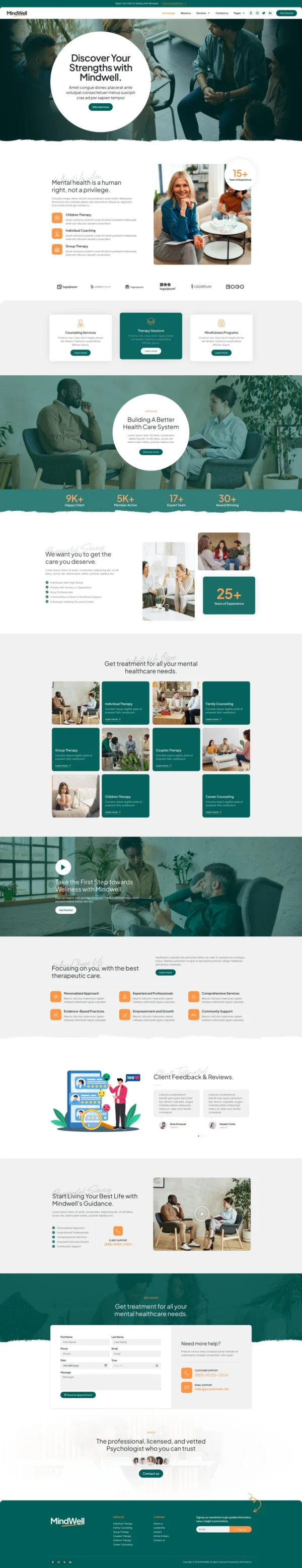 MindWell - Mental Health Care Website Design Package