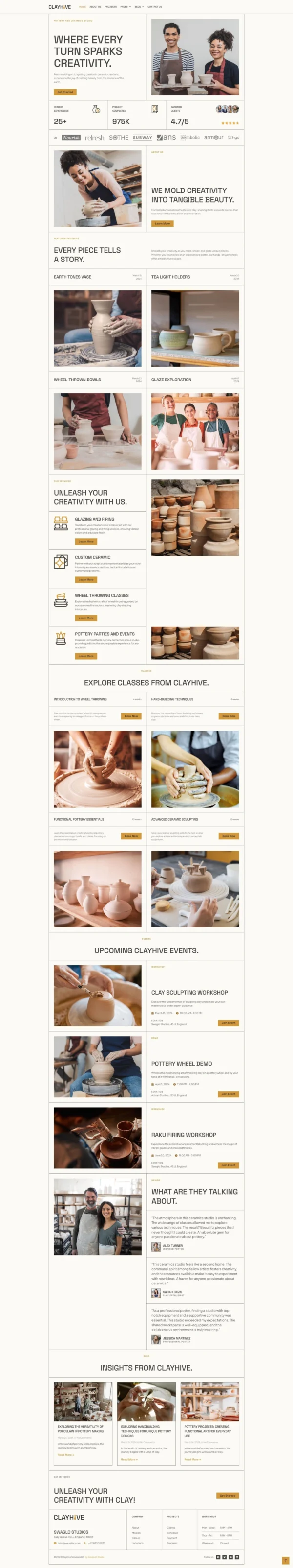 ClayHive - Pottery & Ceramics Studio Website Design Package