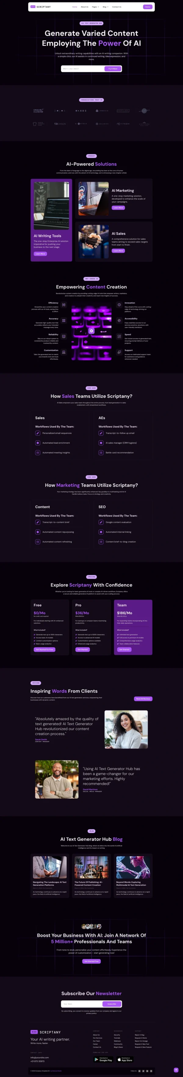 Scriptany - AI Text Generator Hub Website Design Package