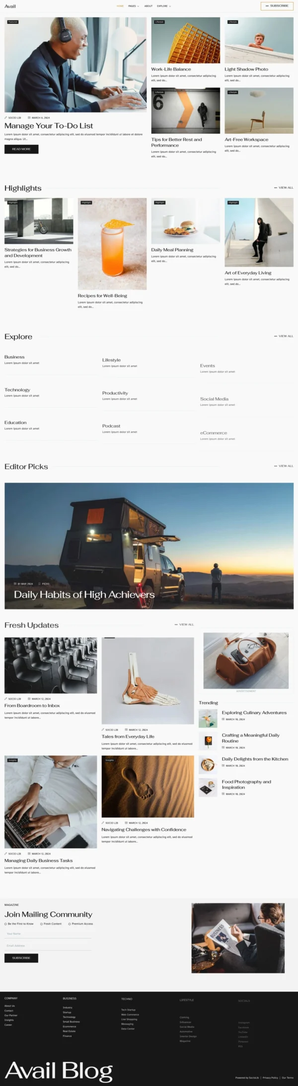 Avail - Modern Blog & Magazine Website Design Package