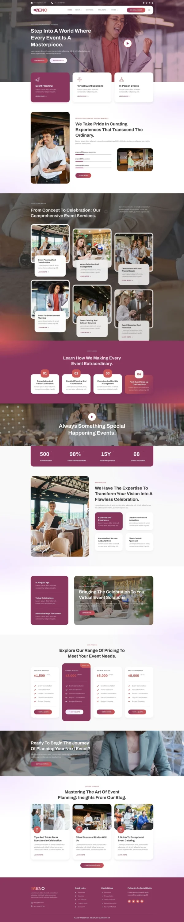Eveno - Events Organizer Website Design Package