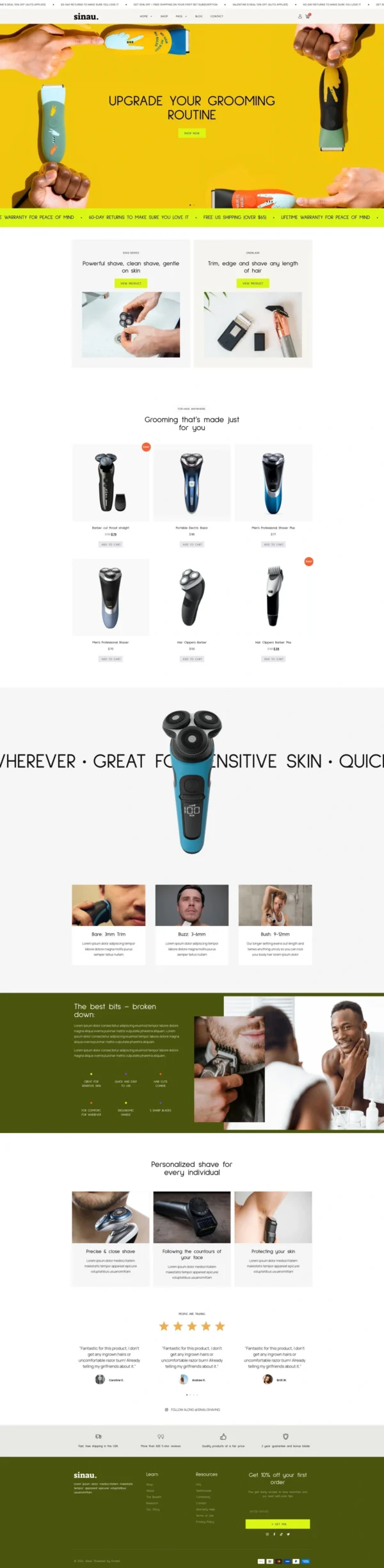 Sinau - Shaving & Barbers Products Website Design Package