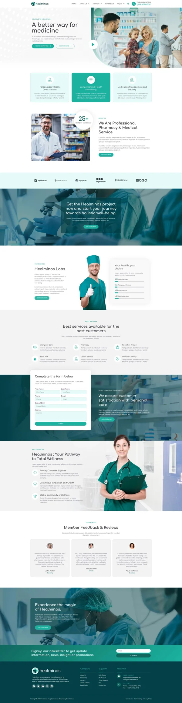 Healminos - Pharmacy & Medical Service Website Design Package