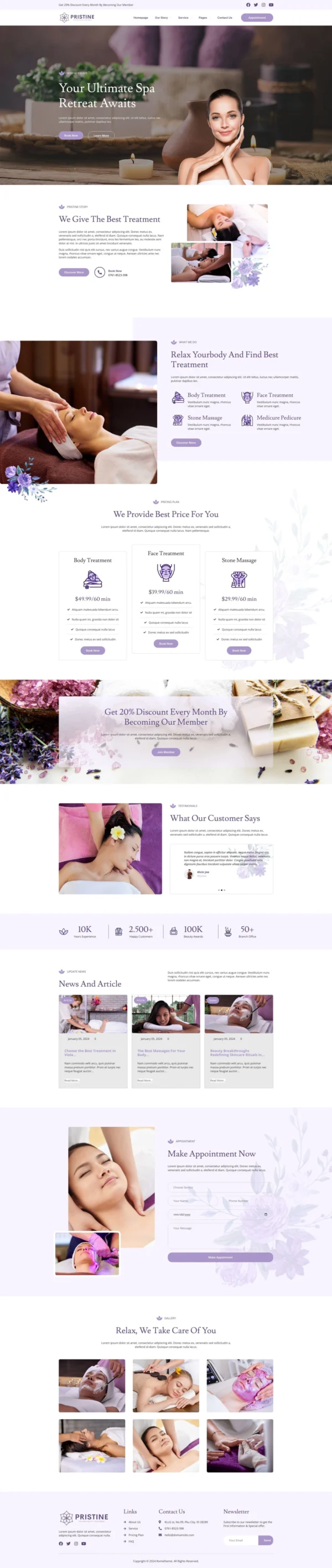 Pristine - Spa & Beauty Treatment Website Design Package