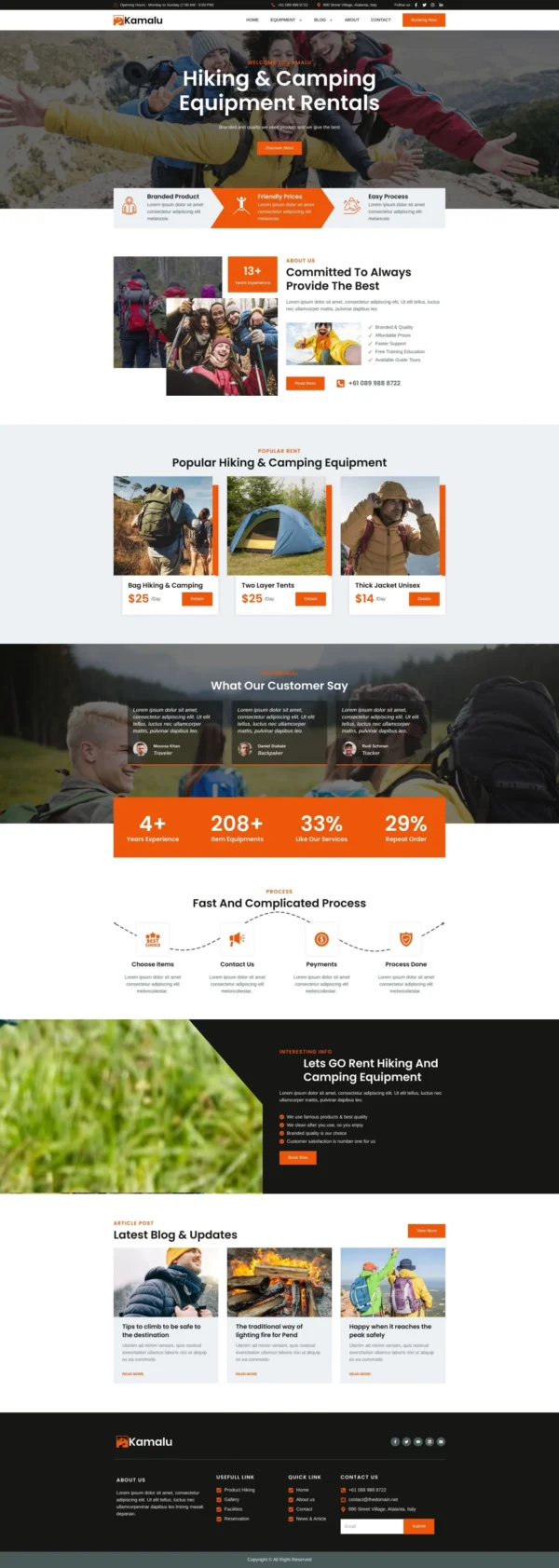 Kamalu - Rental Hiking & Camping Equipment Website Design Package