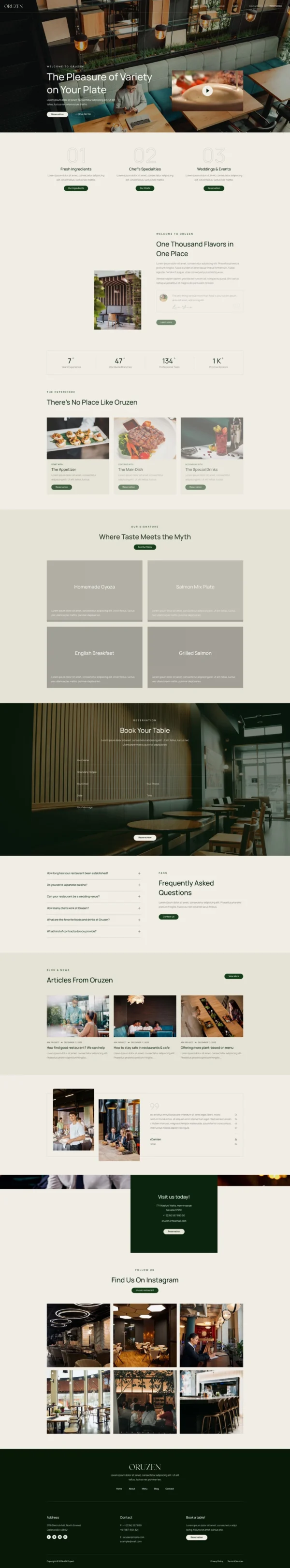 Oruzen - Restaurant & Cafe Website Design Package