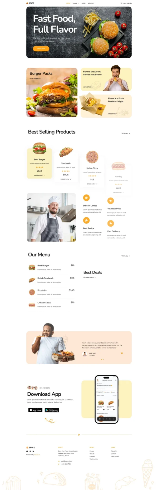 Spice - Fast Food & Delivery Restaurant Website Design Package