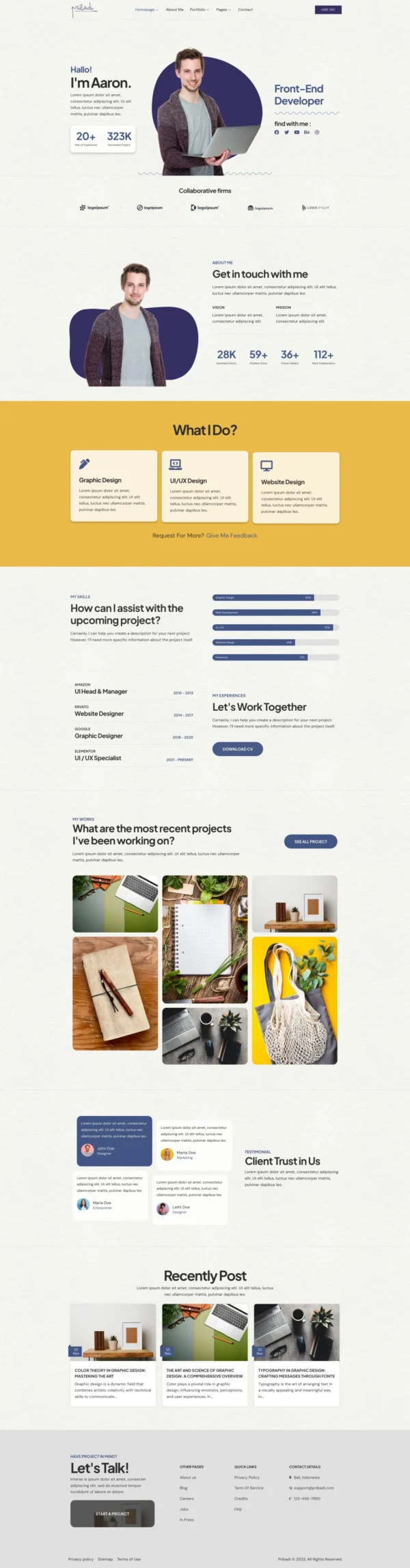 Pribadi - Personal Portfolio & Resume Website Design Package