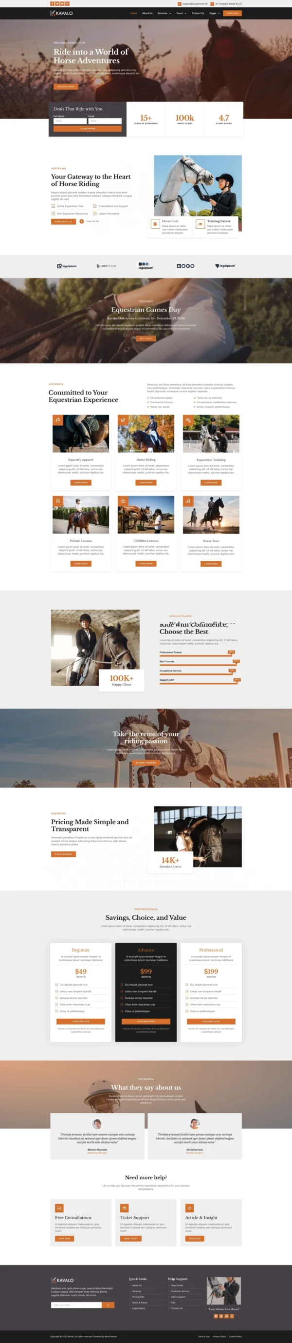 Kavalo - Horse Riding Club Website Design Package