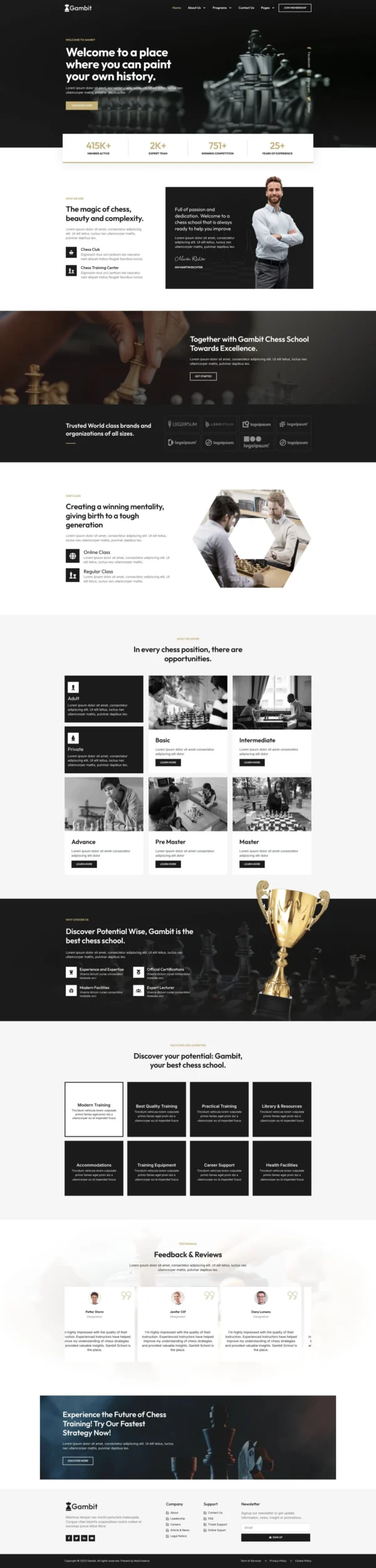 Gambit - Chess Club Courses & Training Website Design Package