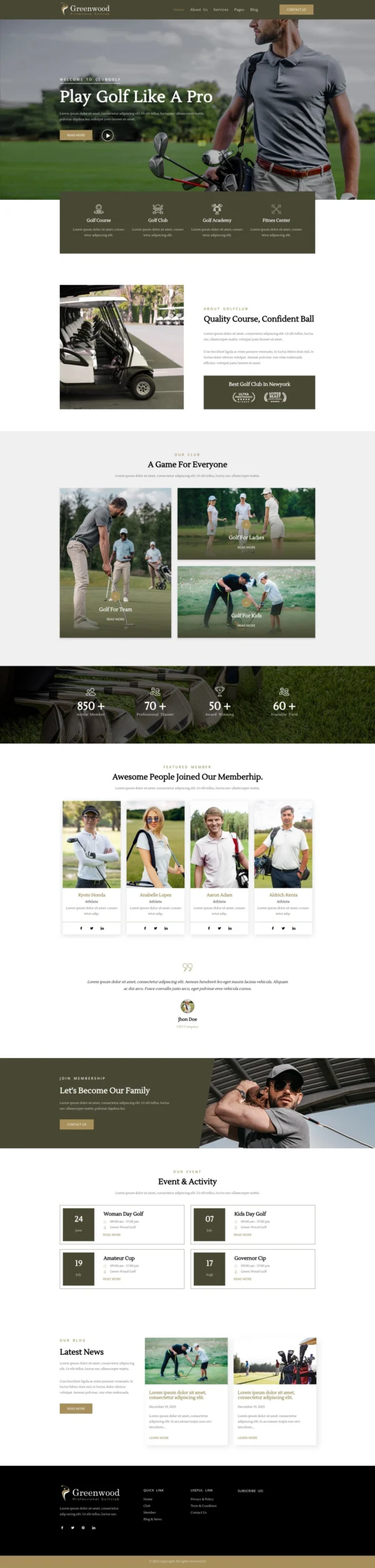 Greenwood - Golf Club & Academy Website Design Package