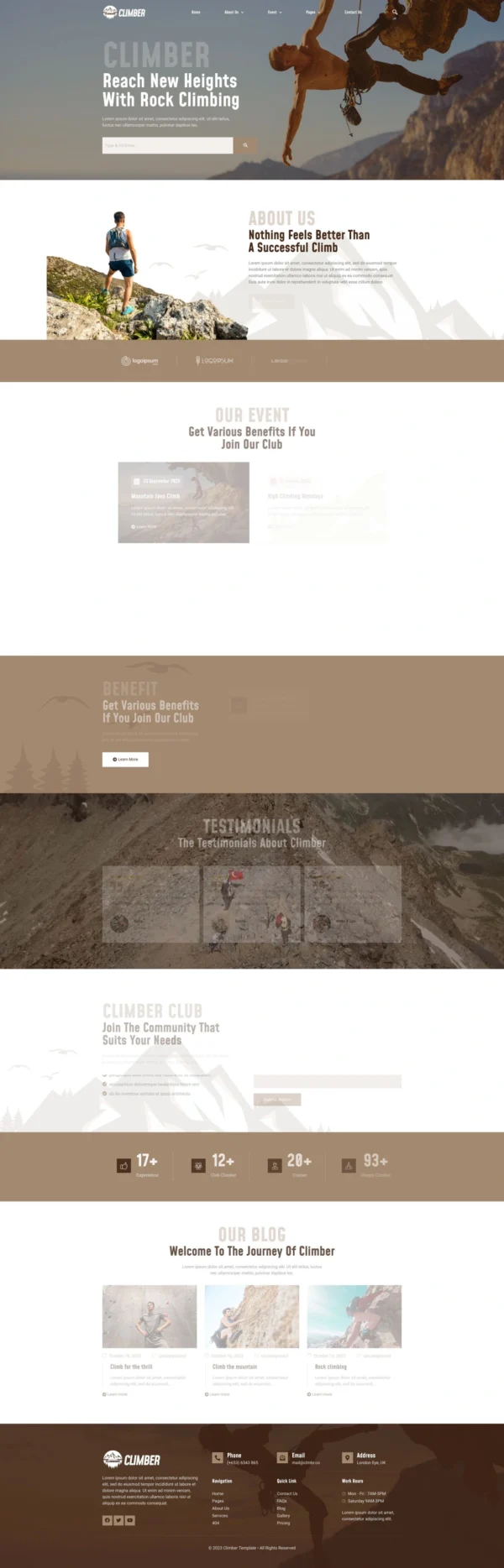 Climber - Climbing Club & Extreme Sports Website Design Package