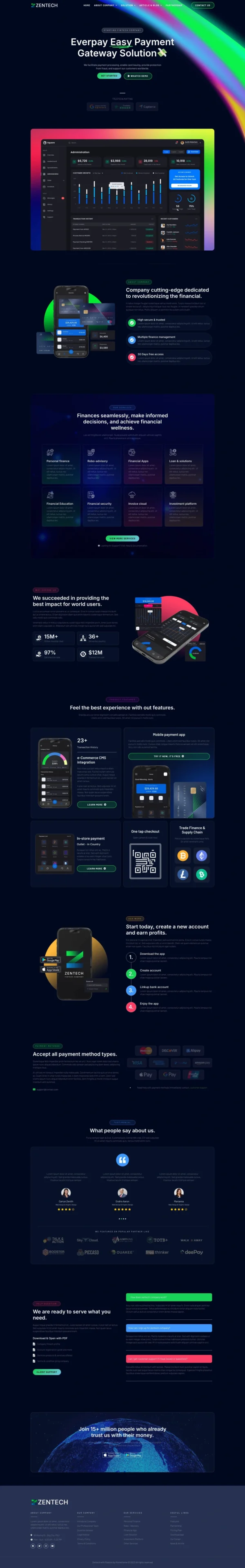 Zentech - Mobile App & Fintech Startup Website Design Package