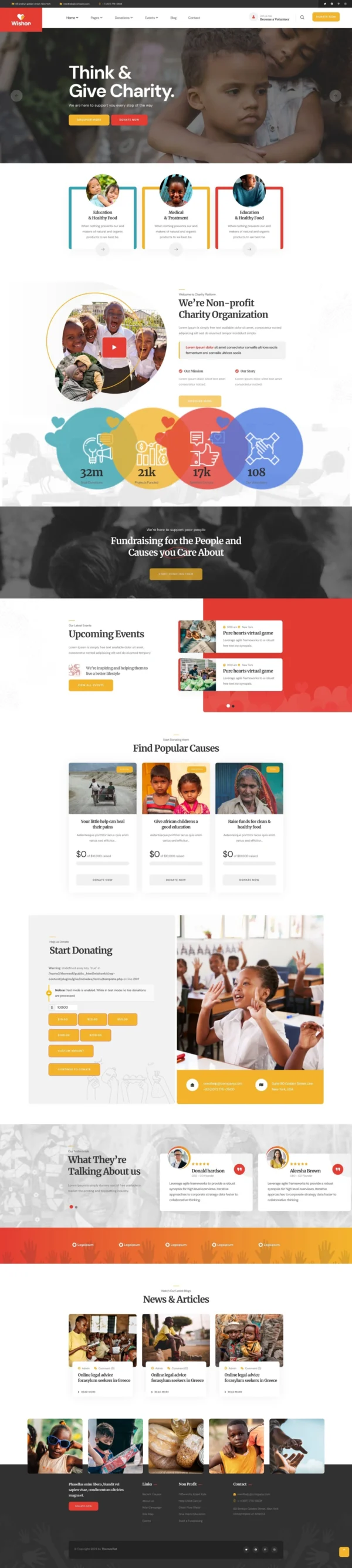 Wishon - Non Profit Charity Website Design Package