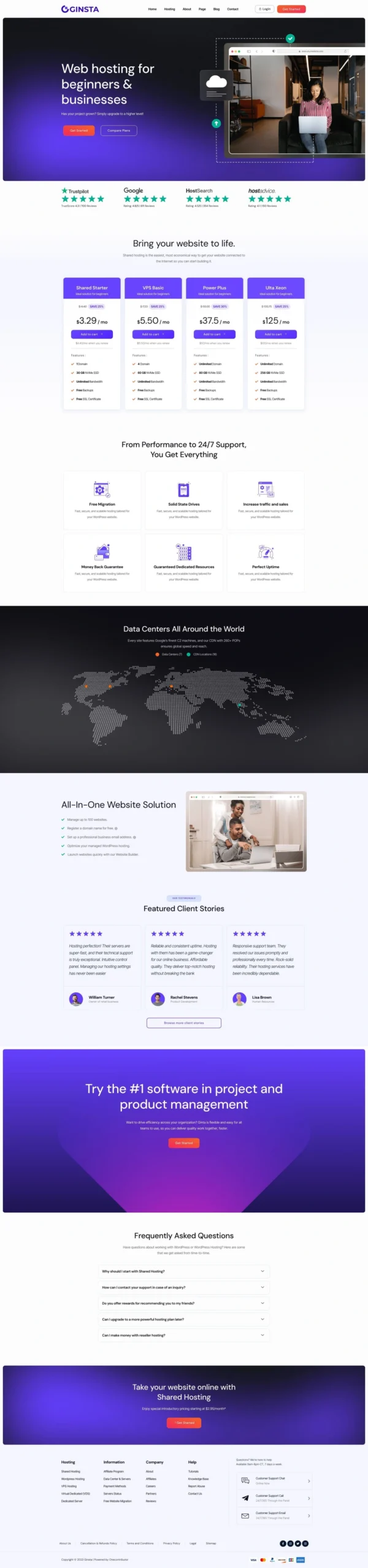 Ginsta - Cloud Hosting Company Website Design Package