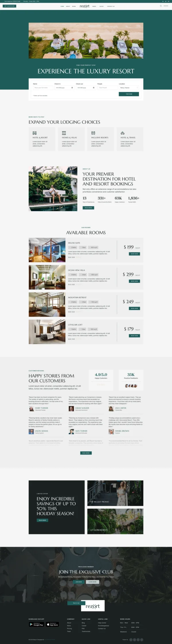 Rezort - Hotel & Resort Booking Website Design Package