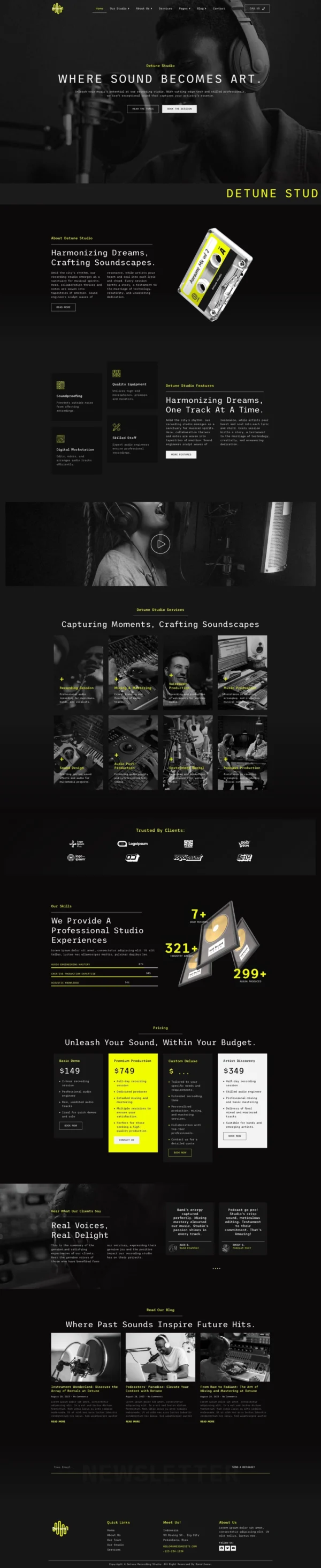 Detune - Recording Studio Website Design Package