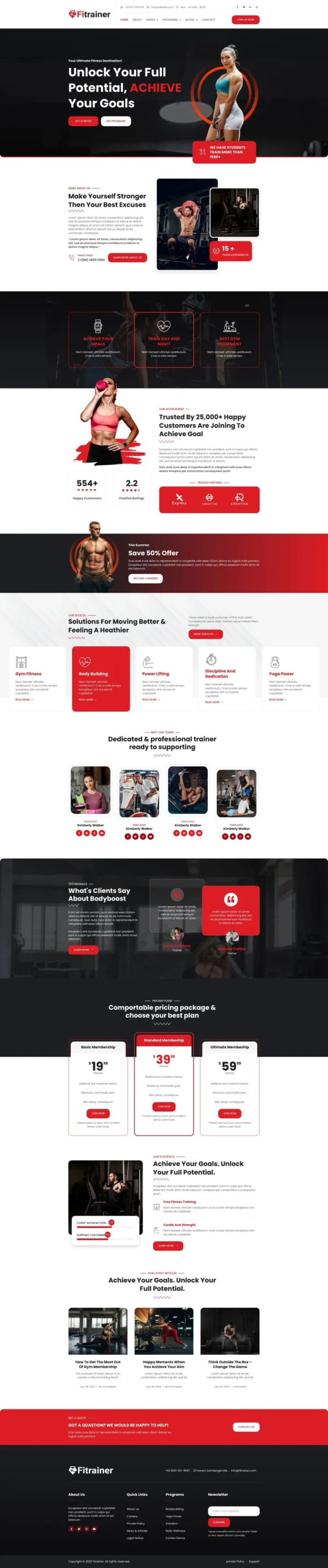 Fitrainer - Gym & Fitness Website Design Package