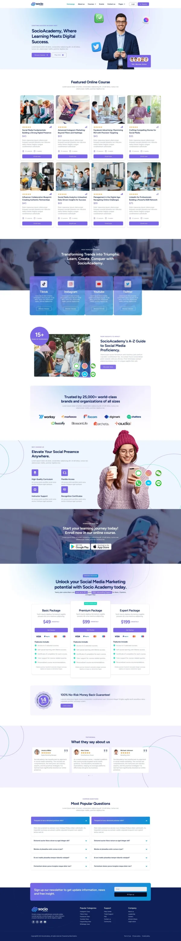 SocioAcademy - Social Media Management Course Website Design Package