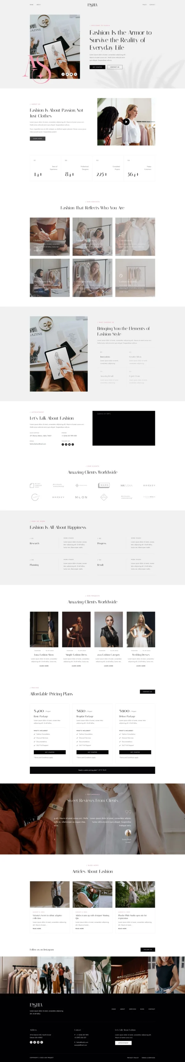 Fashia - Fashion & Clothing Designer Website Design Package