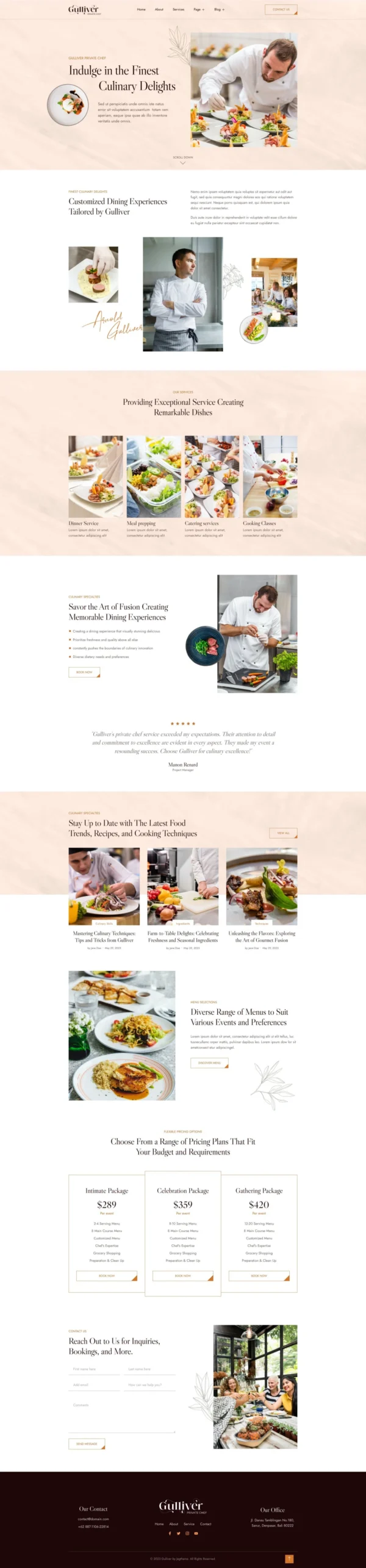 Gulliver – Private Chef & Personal Dining Services Website Design Package