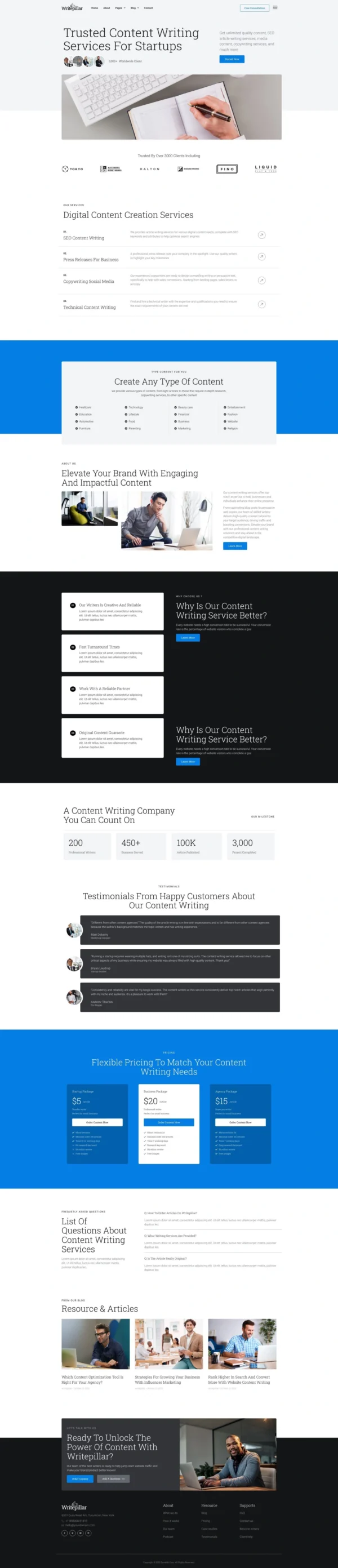Writepillar - Content Writing Services Website Design Package