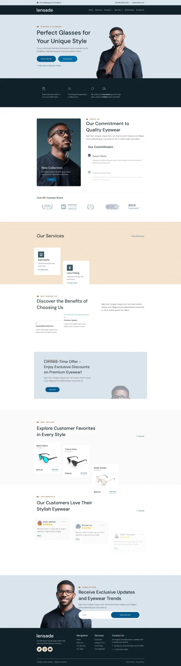 Lensade - Glasses & Eyewear Website Design Package