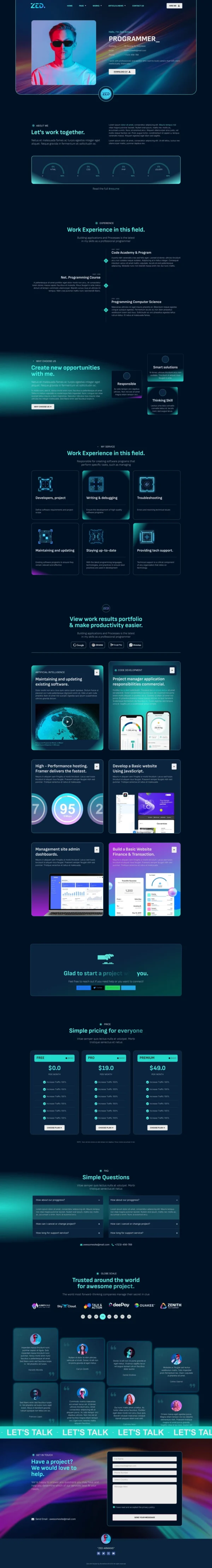 Zed - Programmer Resume & Portfolio Website Design Package