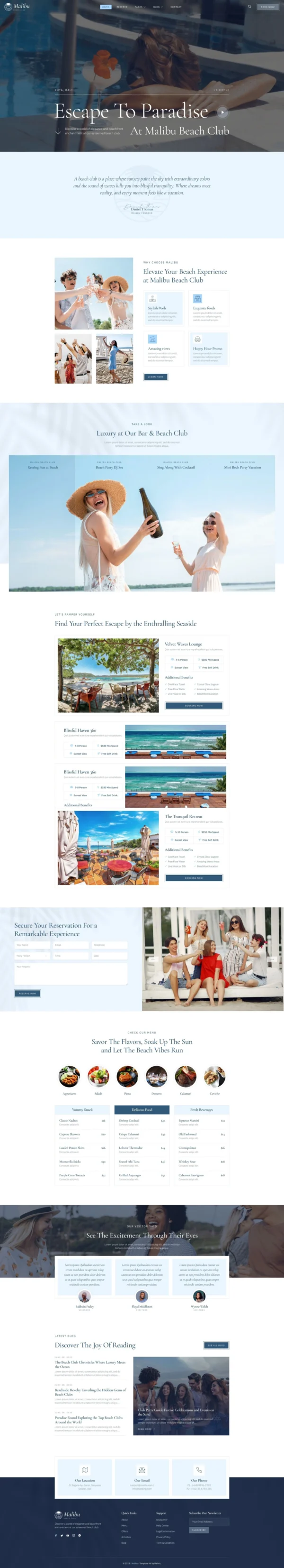 Malibu – Beach Club & Lounge Bar Website Design Package