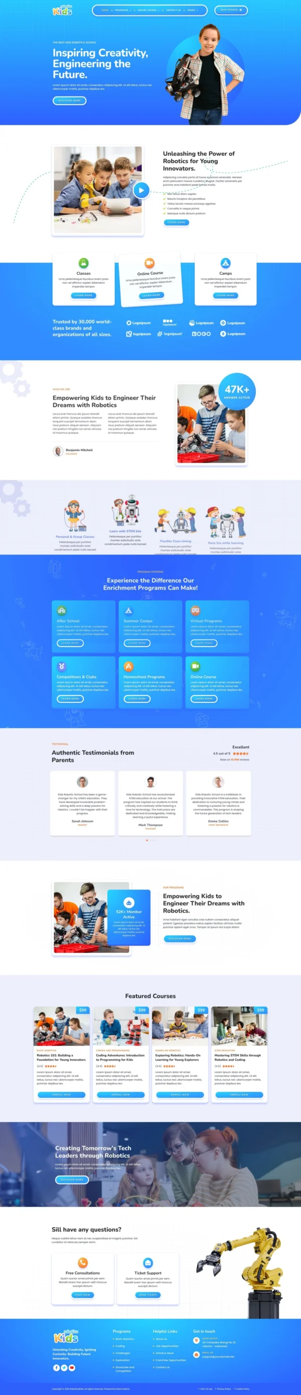 RoboticaKids - Kid Robotic School Website Design Package