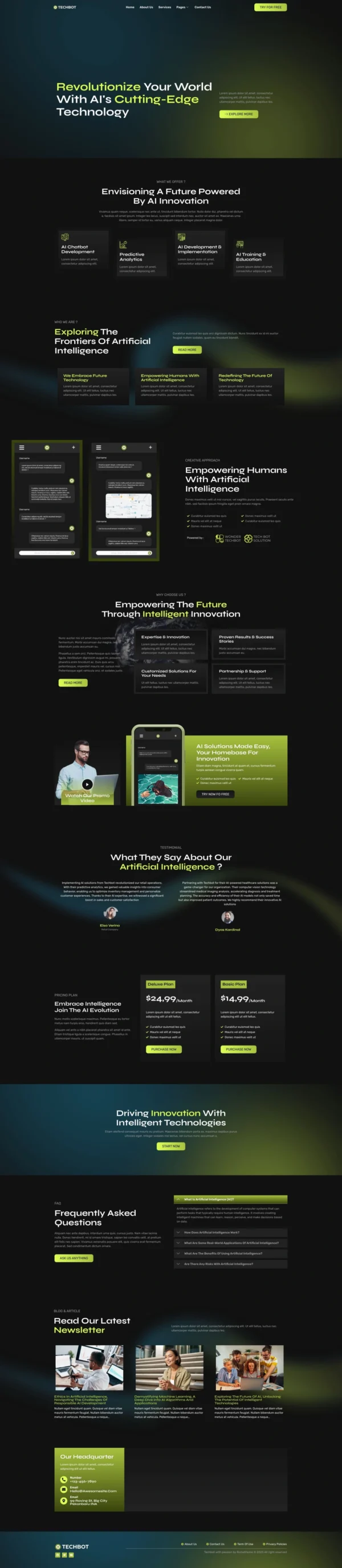 Techbot - Artificial Intelligence & Technology Services Website Design Package