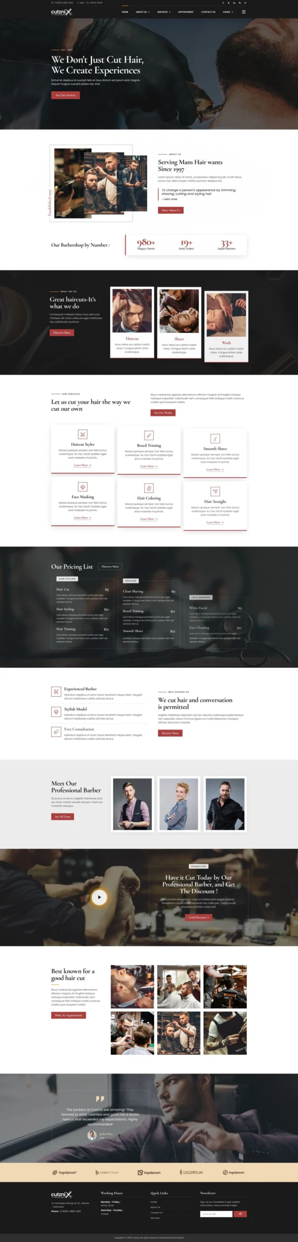 Cutznix - Barbershop & Hair Salon Website Design Package