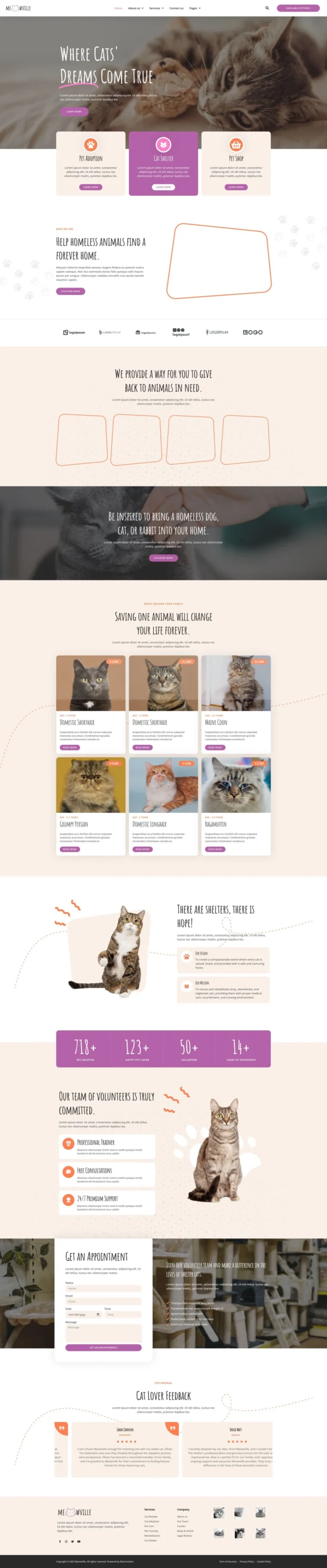 MeowVille - Animal Shelter & Cat Breeder Website Design Package