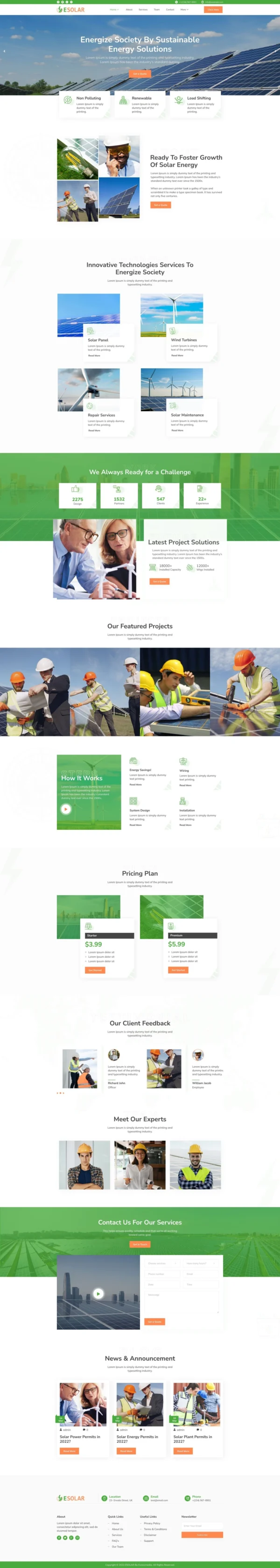 ESolar - Wind & Solar Power Services Website Design Package