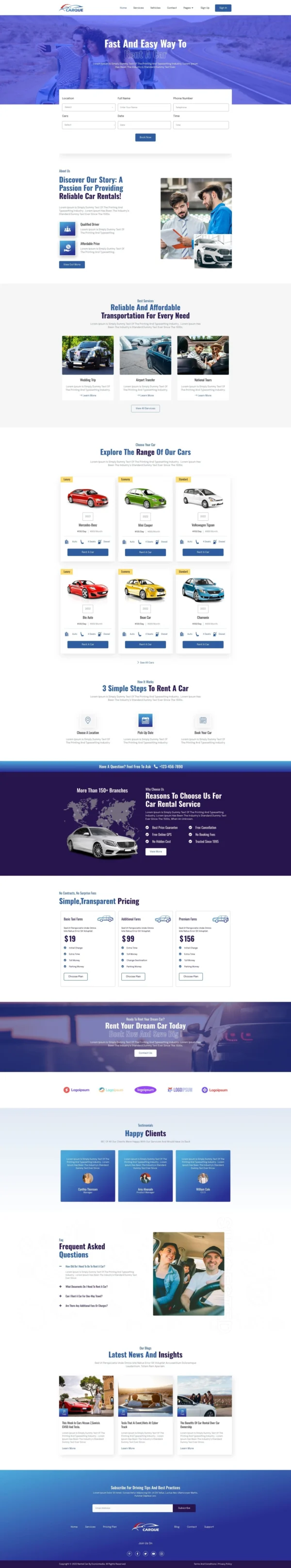 CarQue - Car Rental & Auto Services Website Design Package