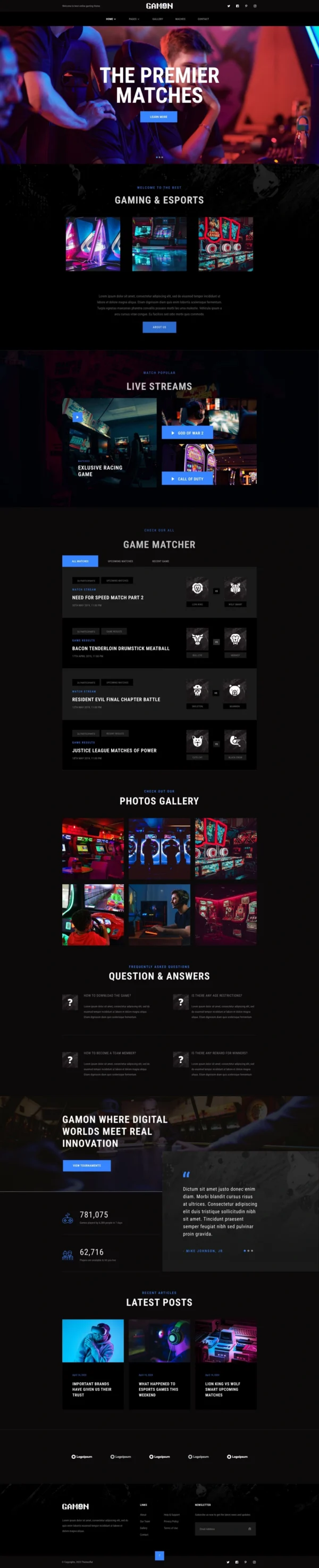 Gamon - eSports & Gaming Website Design Package