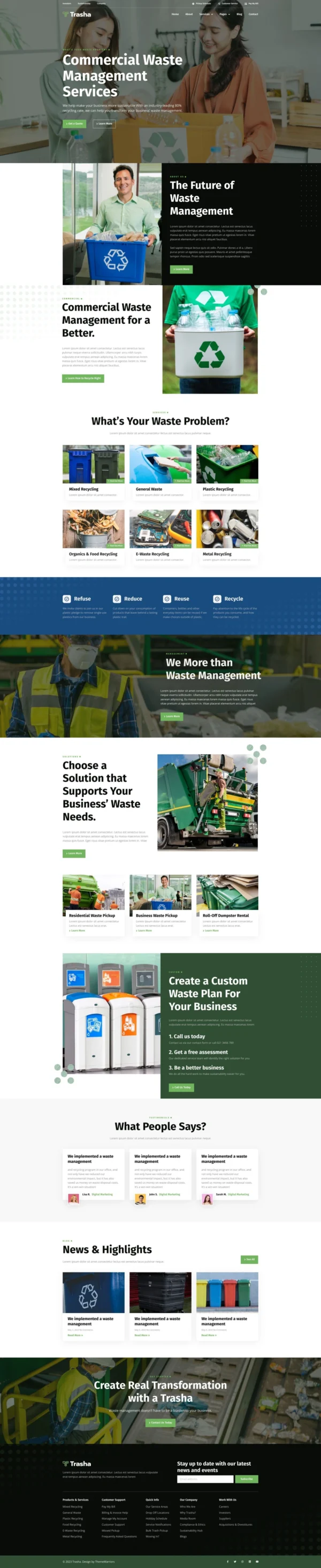 Trasha - Waste Management & Recycling Service Website Design Package